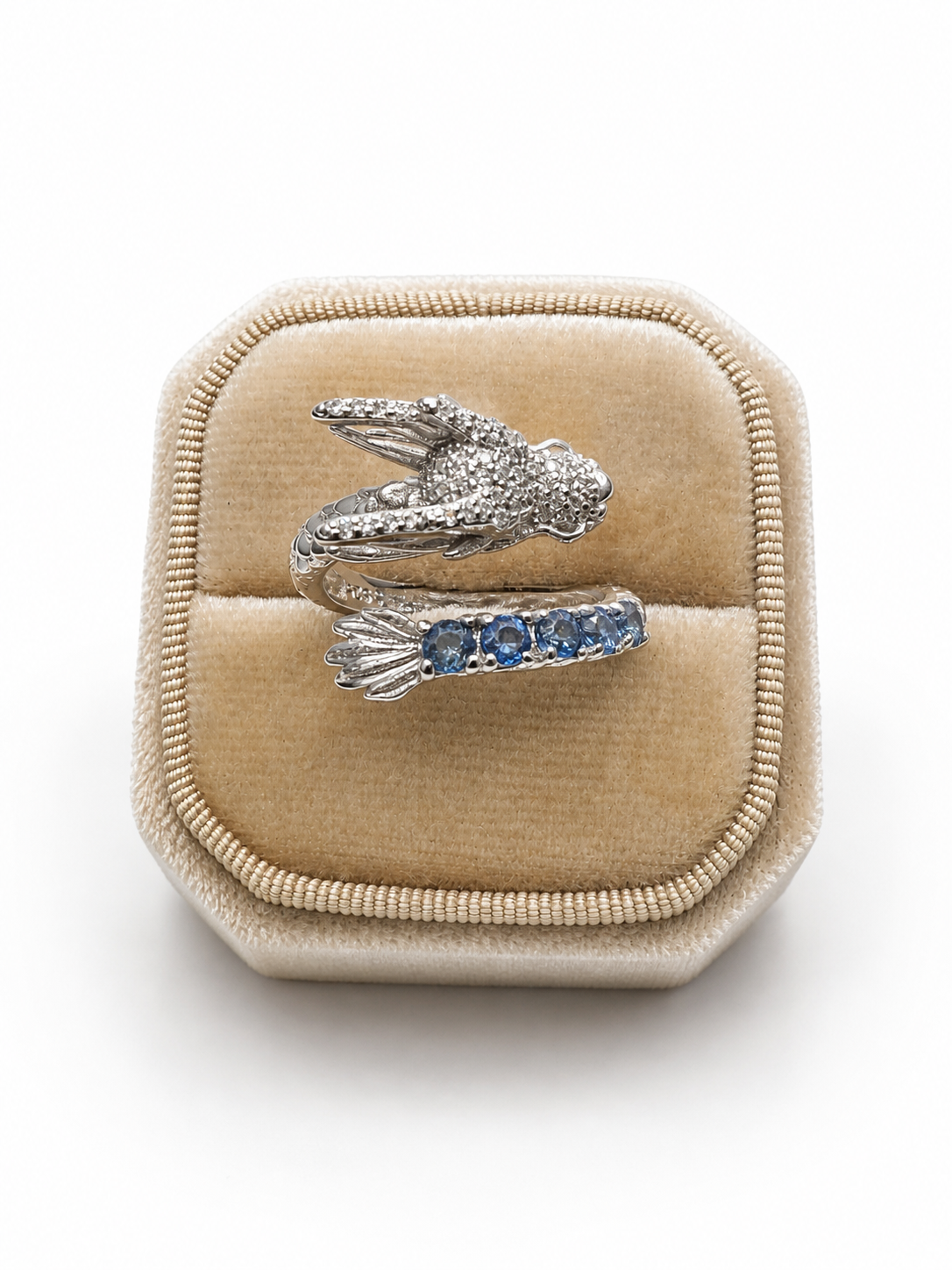 Natural Blue Sapphire Dragon Wrap Ring – 925 Sterling Silver Adjustable Fantasy Statement Ring