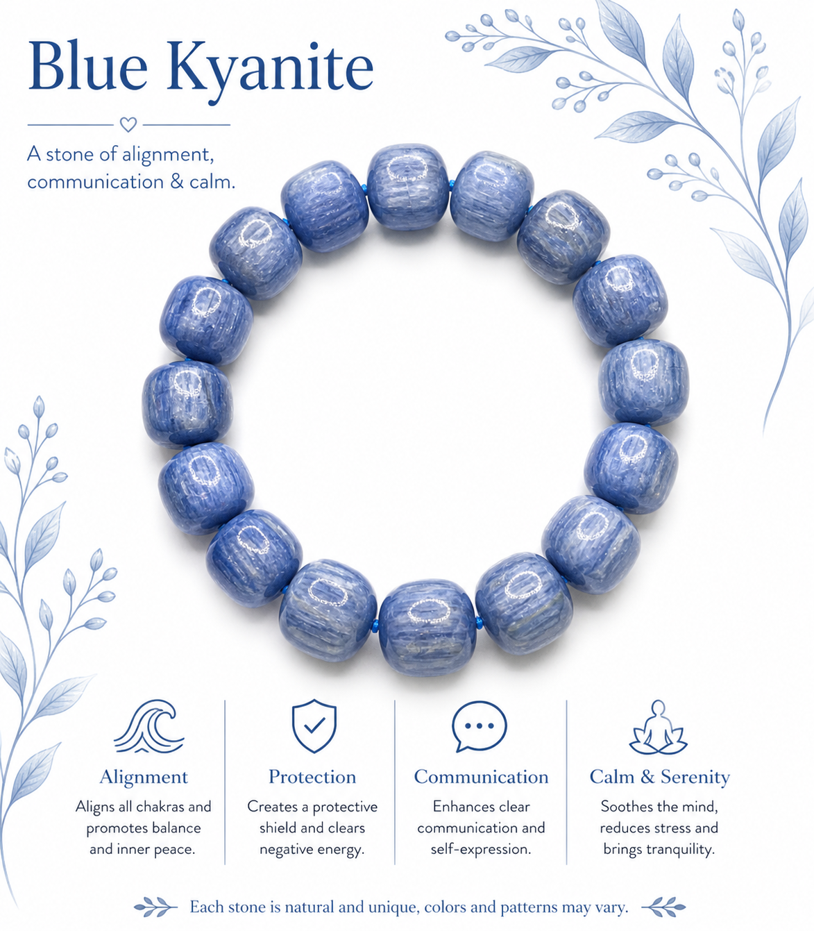 Natural Blue Kyanite Bracelet ( 12 mm )