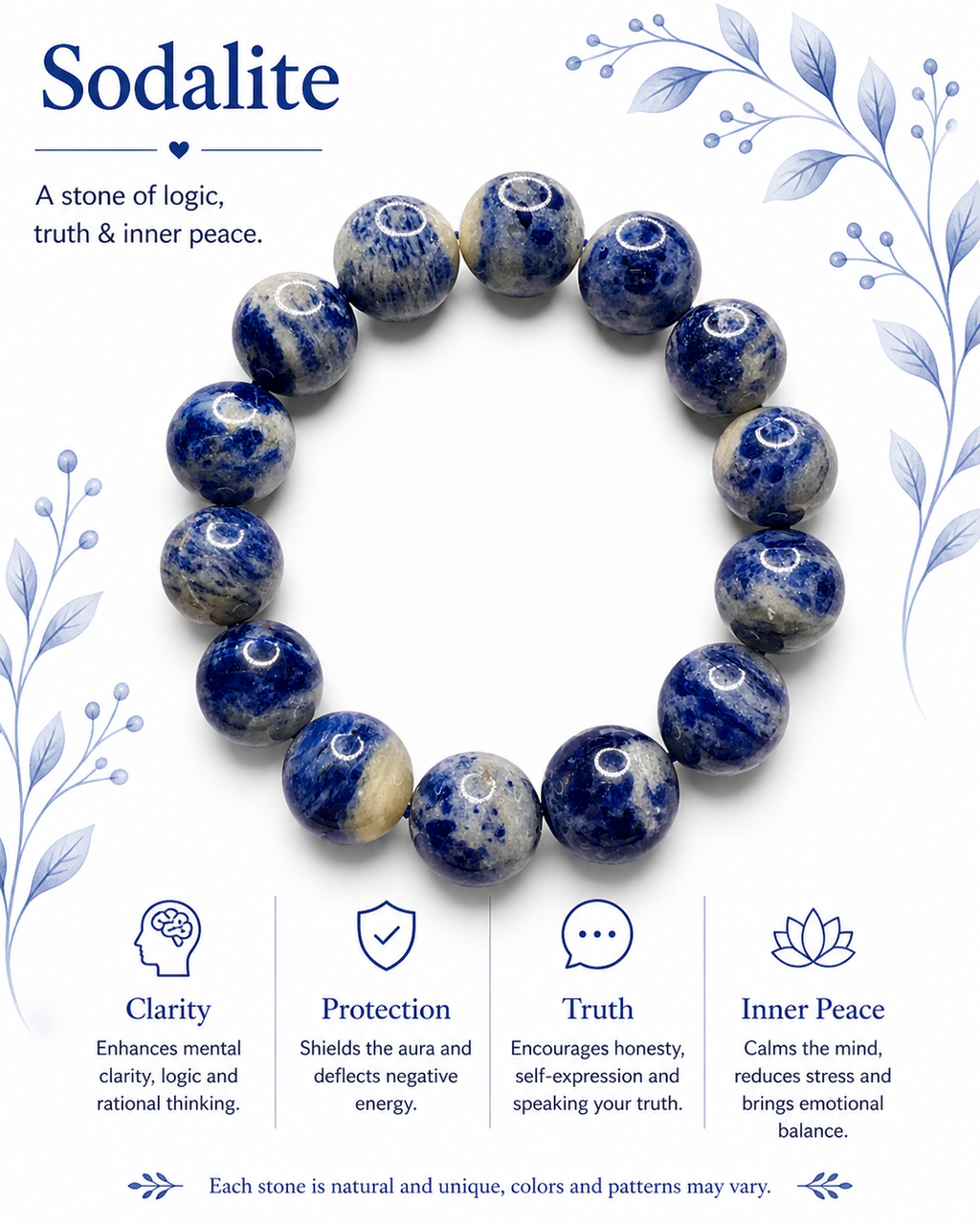Natural Sodalite Bracelet ( 15 mm )