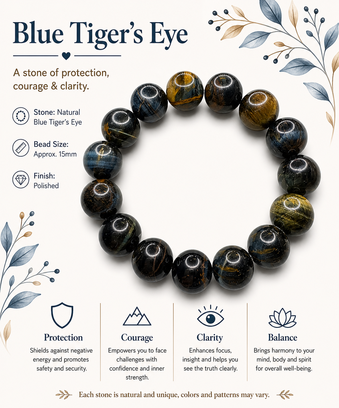 Natural Tigers eye ( 16 mm )