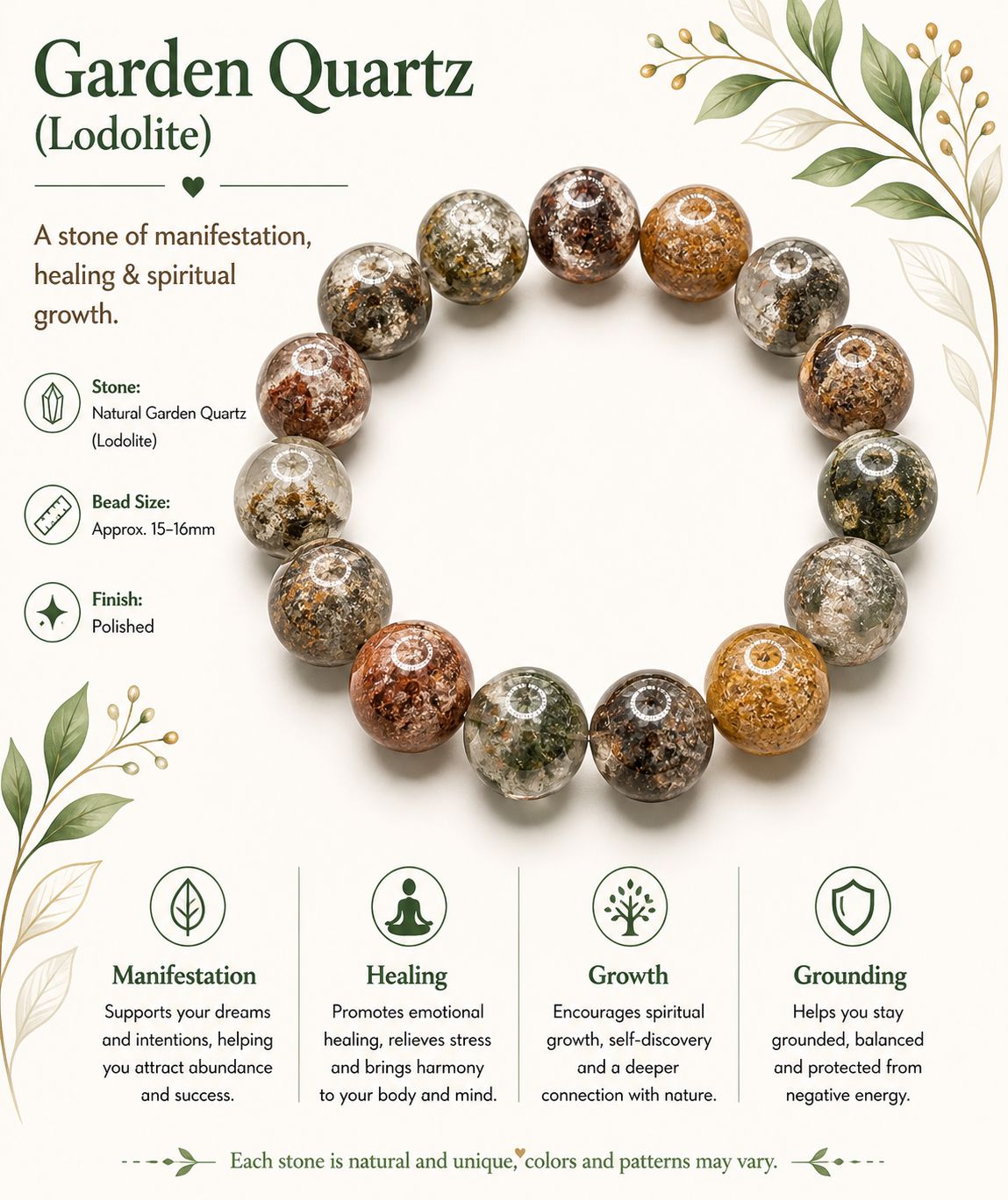 Natural Garden Quartz Bracelet ( 14 mm )
