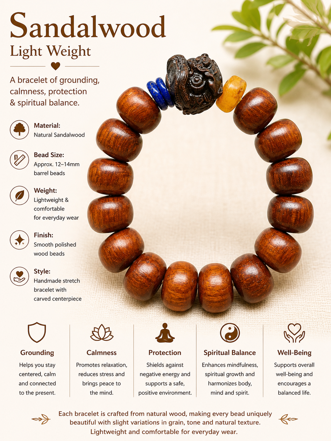Natural Sandalwood bracelet ( 14.5 mm )
