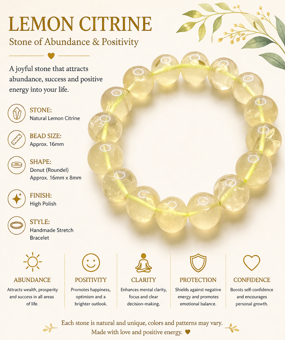 Natural Lemon Citrine ( 15mm )