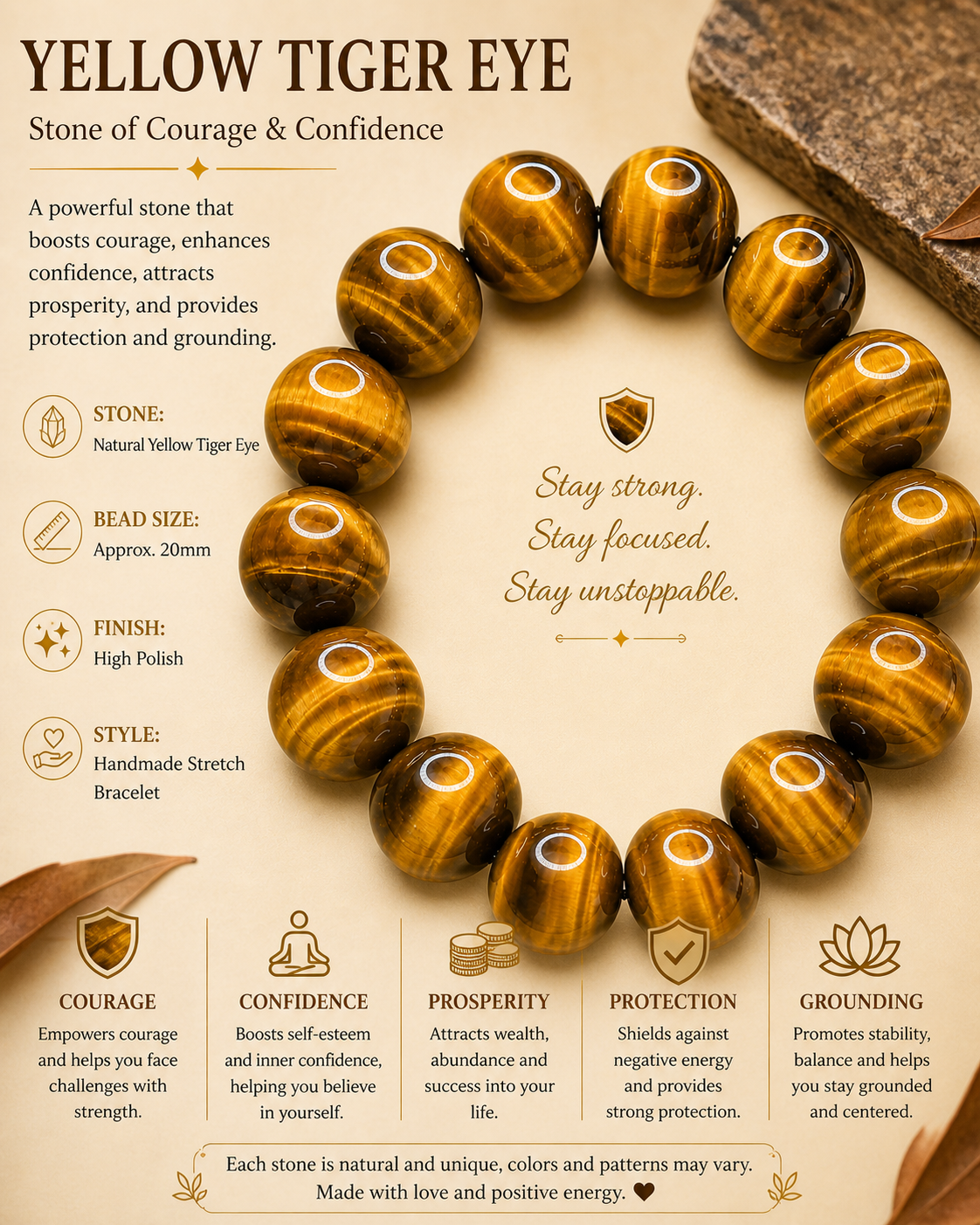 Natural Yellow Tigers Eye ( 20mm )