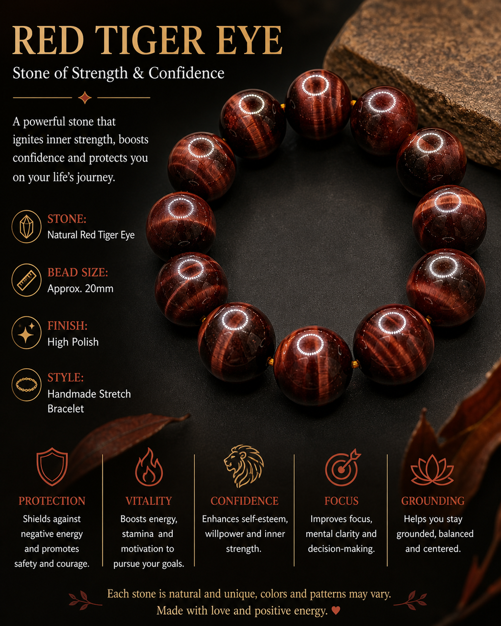 Natural Red Tigers eye ( 20mm )