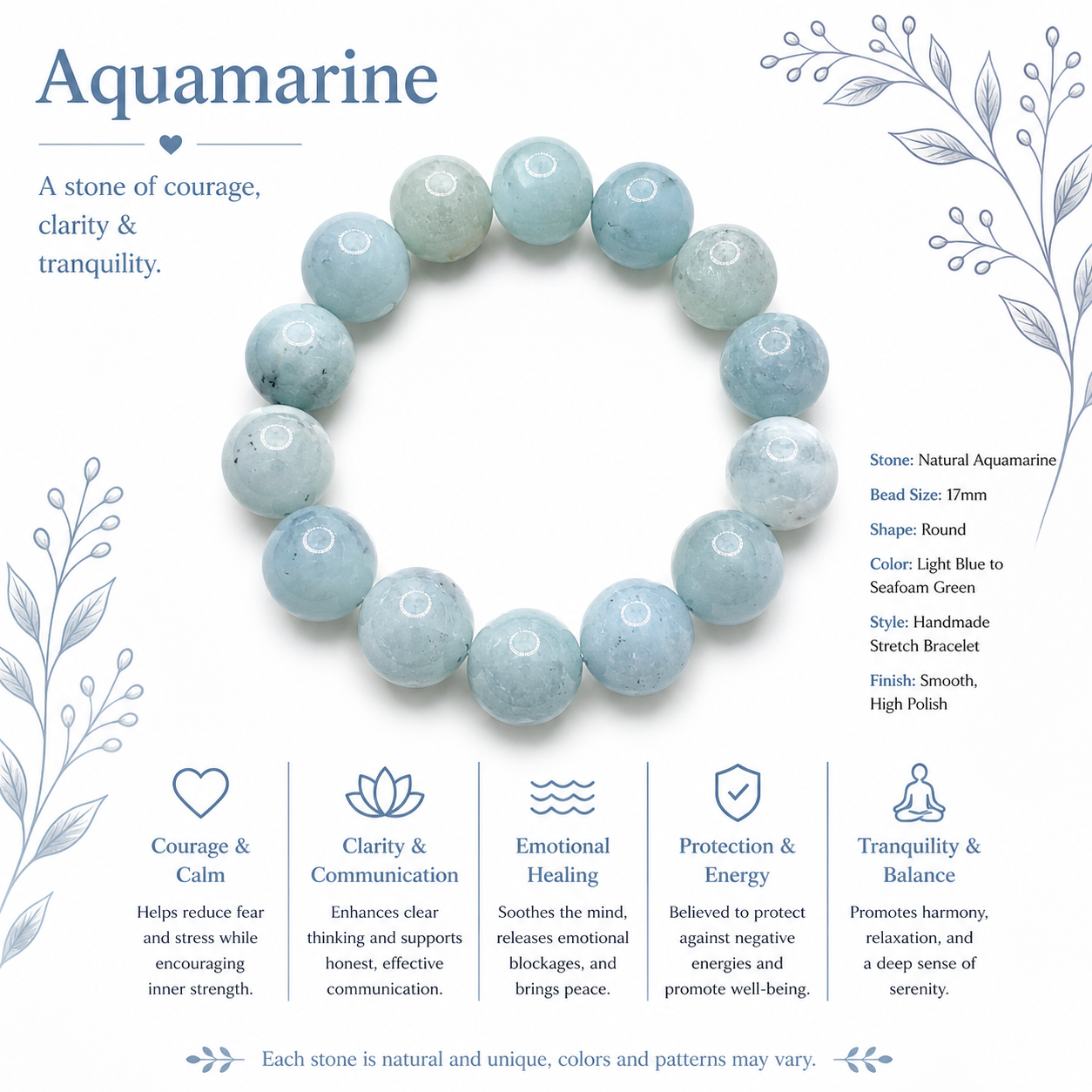 Natural Aquamarine Bracelet ( 17mm )