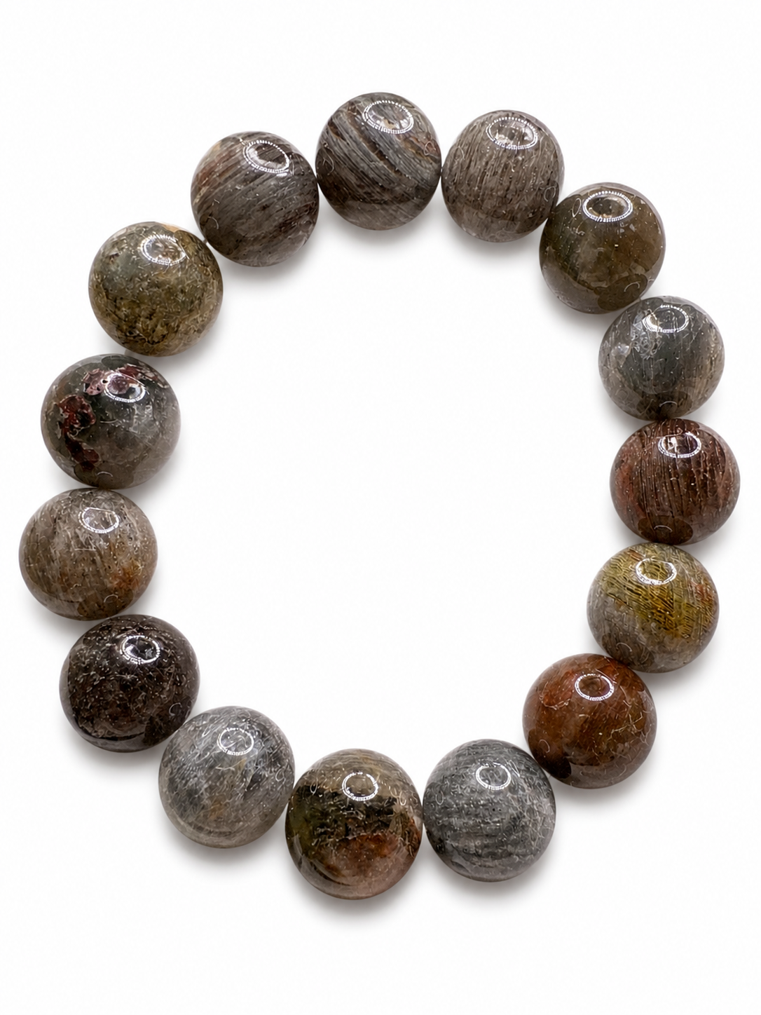 Natural Petrified Wood Bracelet ( 14mm )
