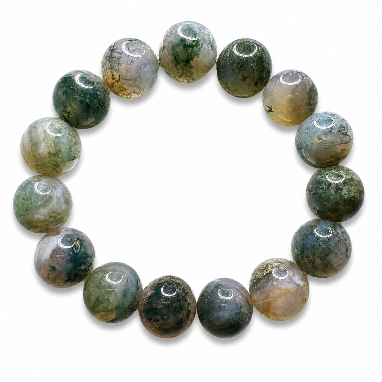 Natural Moss Agate Bracelet ( 14mm )