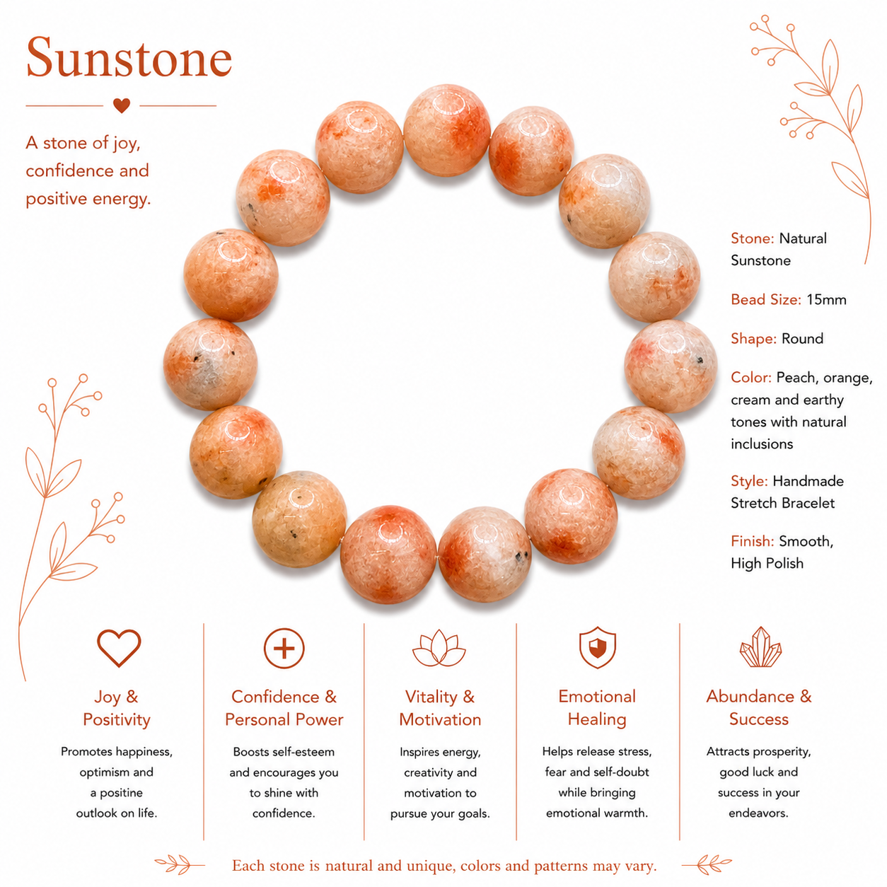 Natural Sunstone Bracelet ( 15mm )