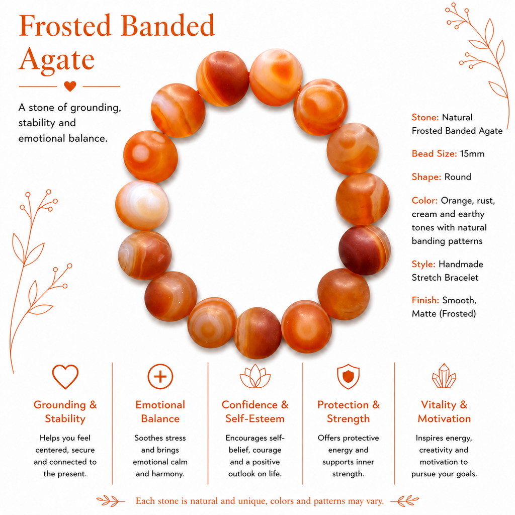 Natural Frosted Banded Agate Bracelet ( 14mm )