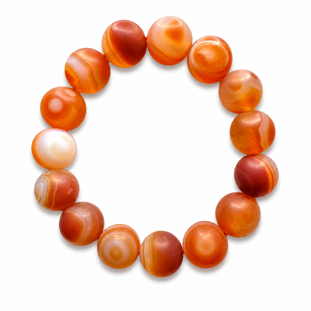 Natural Frosted Banded Agate Bracelet ( 14mm )