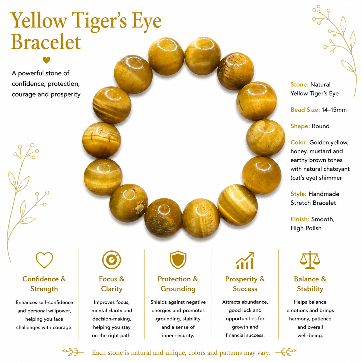 Natural Yellow Tigers Eye ( 14mm )