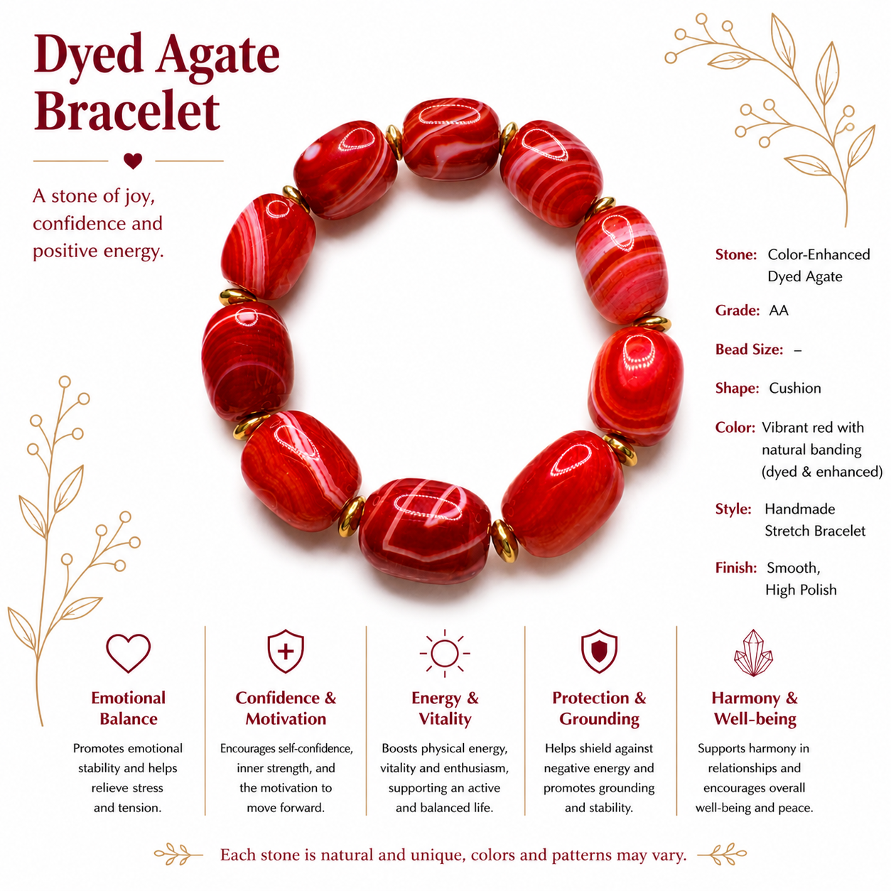 Natural Enhance-Red Agate Barrel Bracelet