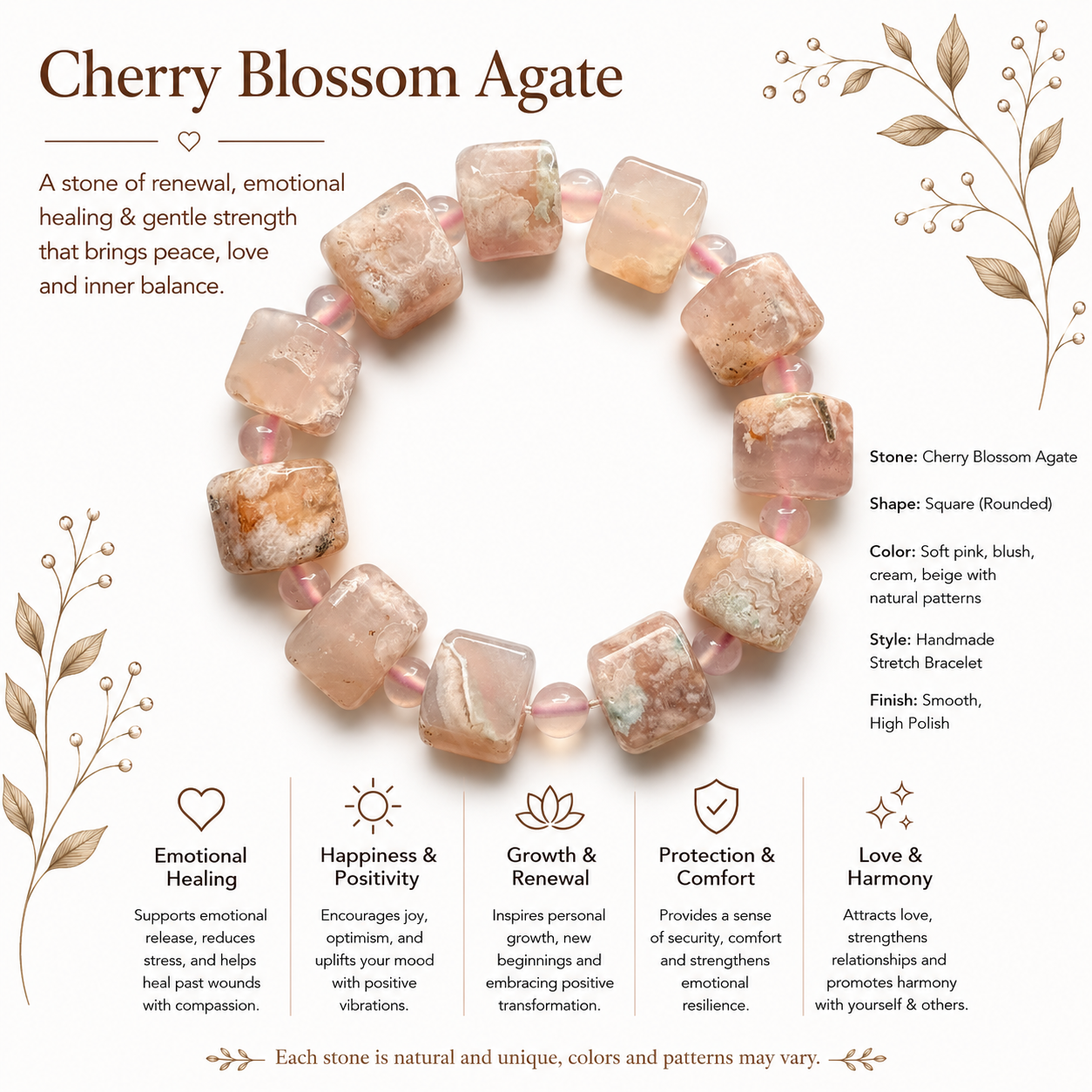 Natural Flower Cherry Blossom Agate ( 13mm )