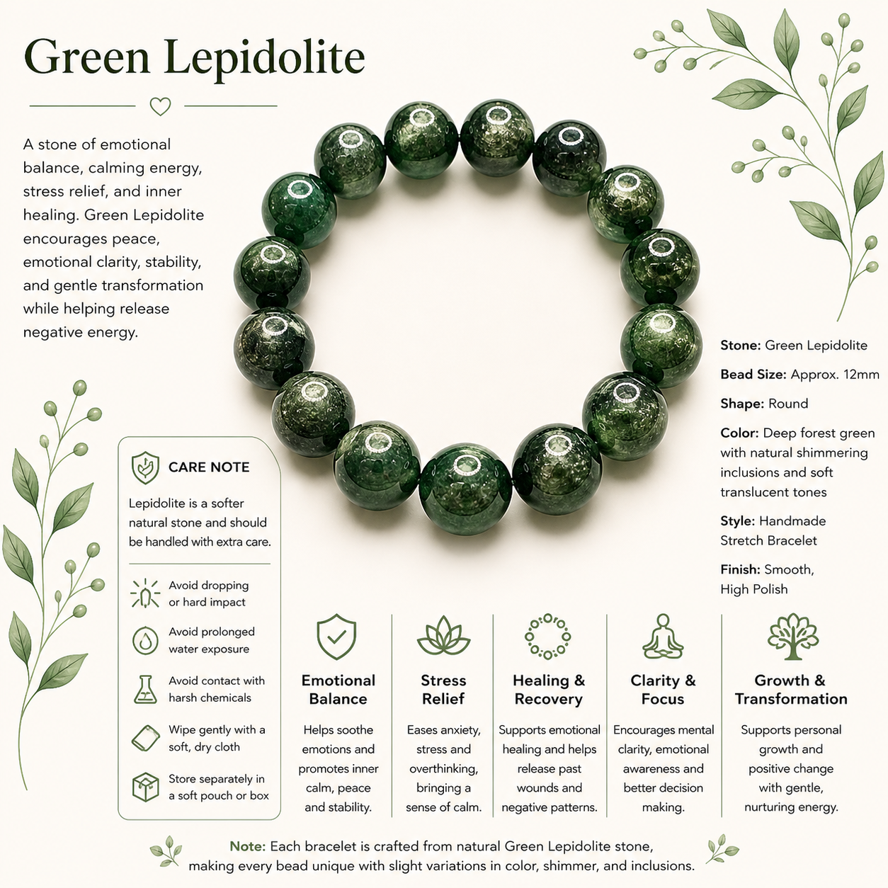 Natural Green Lepidolite ( 12mm )