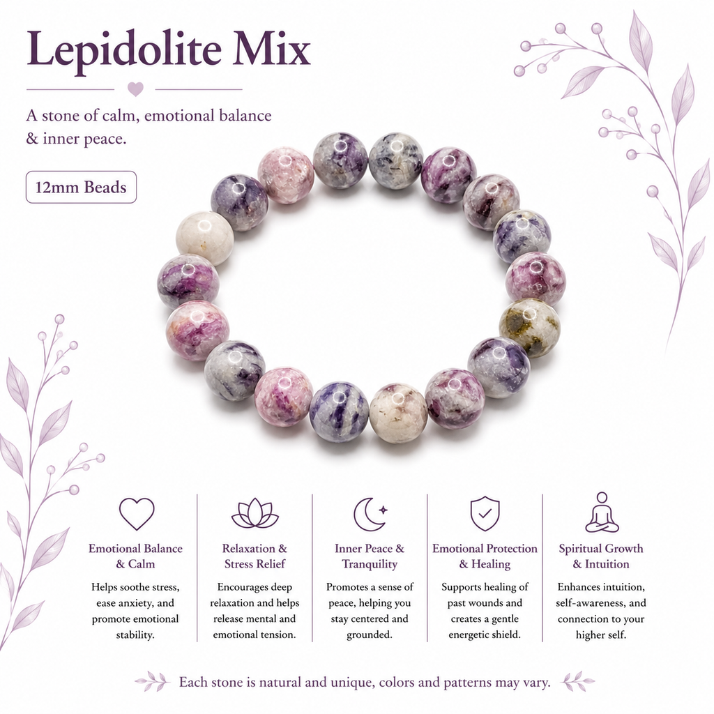 Natural Mix Lepidolite Bracelet ( 12mm )