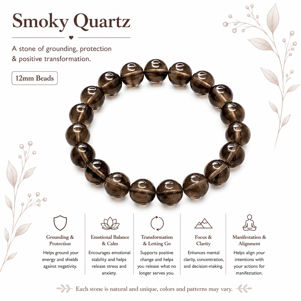 Natural Smokey Quartz Bracelet ( 12mm )