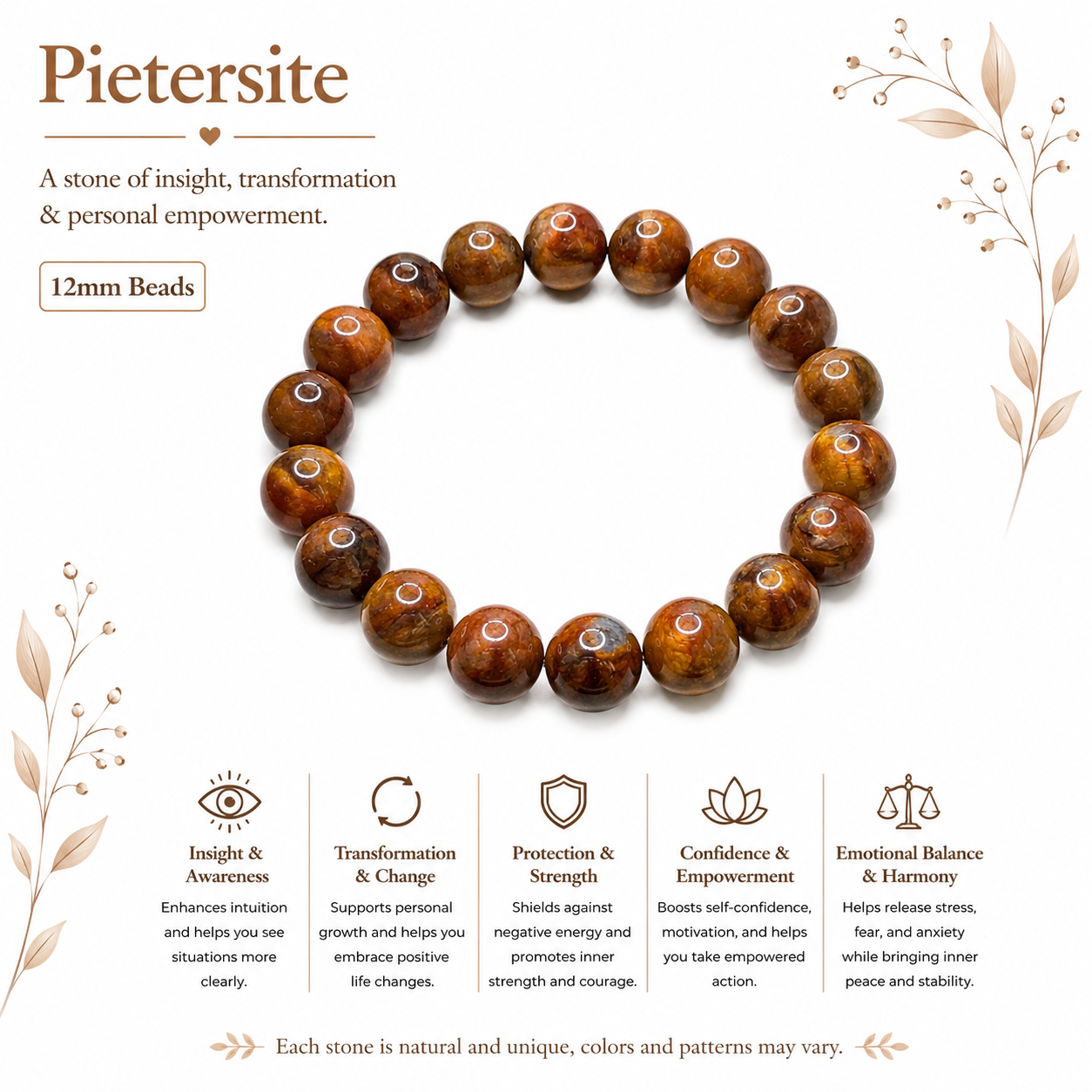 Natural Pietersite Bracelet ( 12mm )