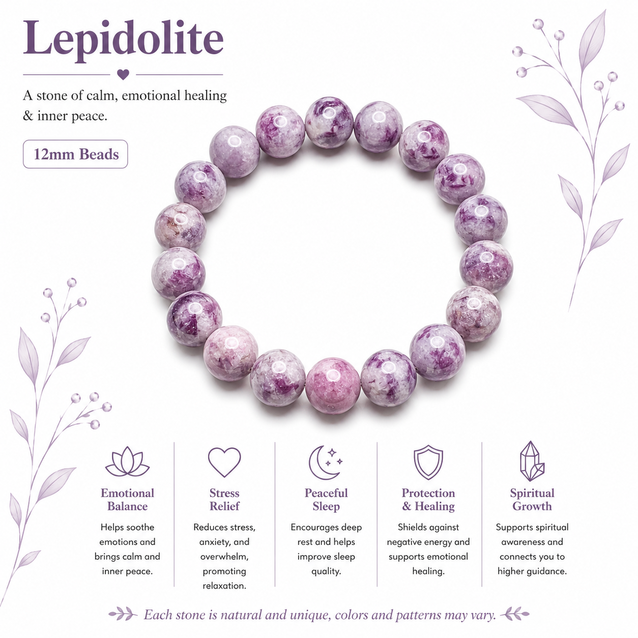 Natural Lepidolite Bracelet ( 12mm )