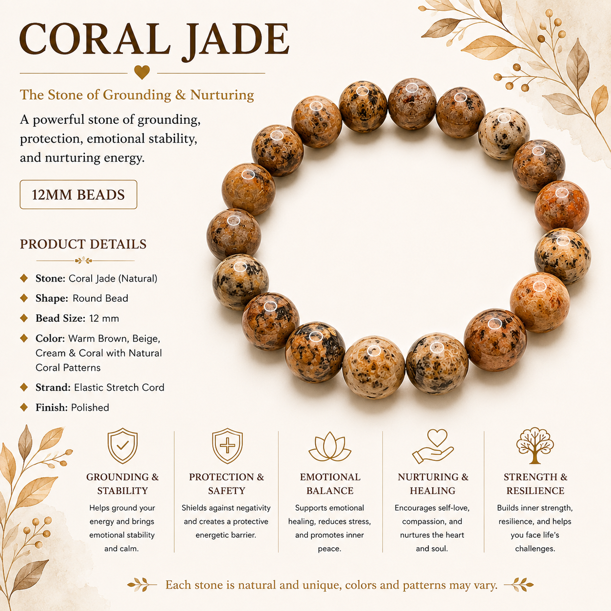 Natural Coral Jade Bracelet ( 12mm )