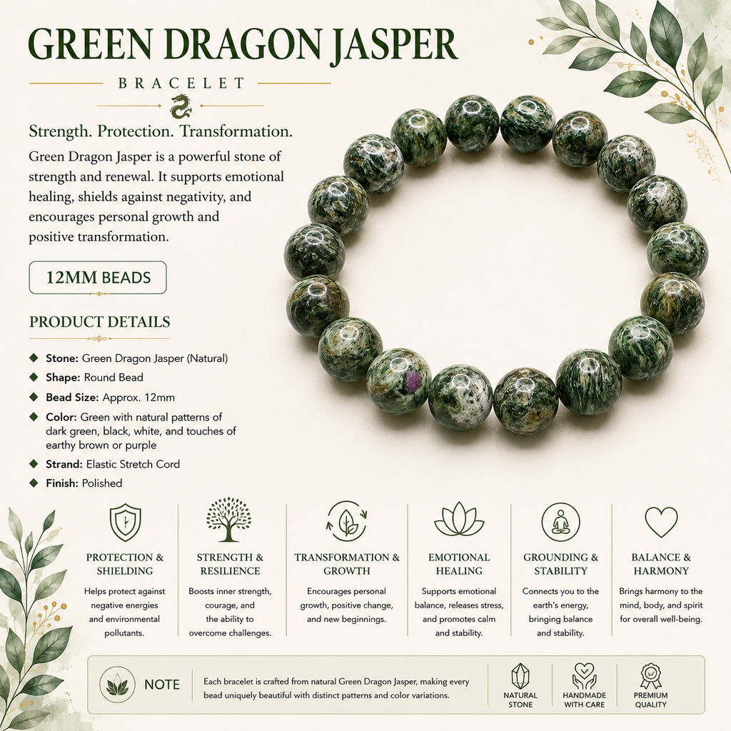 Natural Green Jasper Dragon ( 13mm )