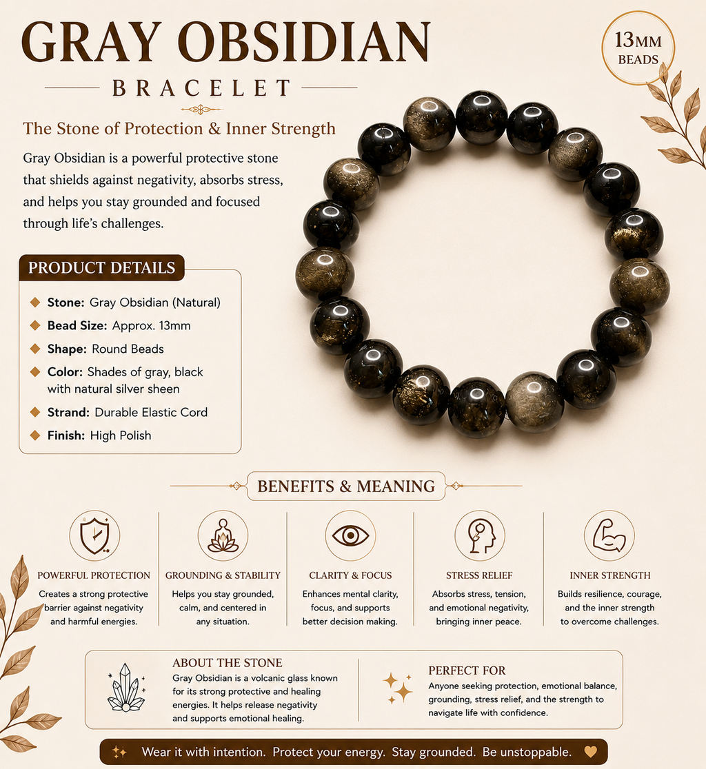 Natural Gray Obsidian Bracelet ( 12mm )