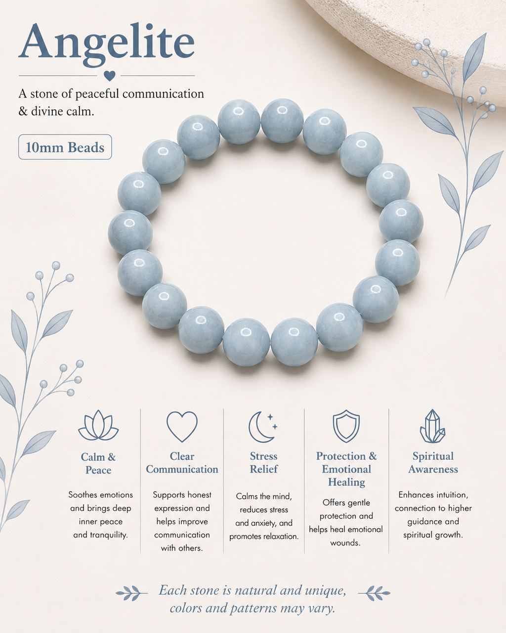 Natural Angelite Bracelet ( 10mm )