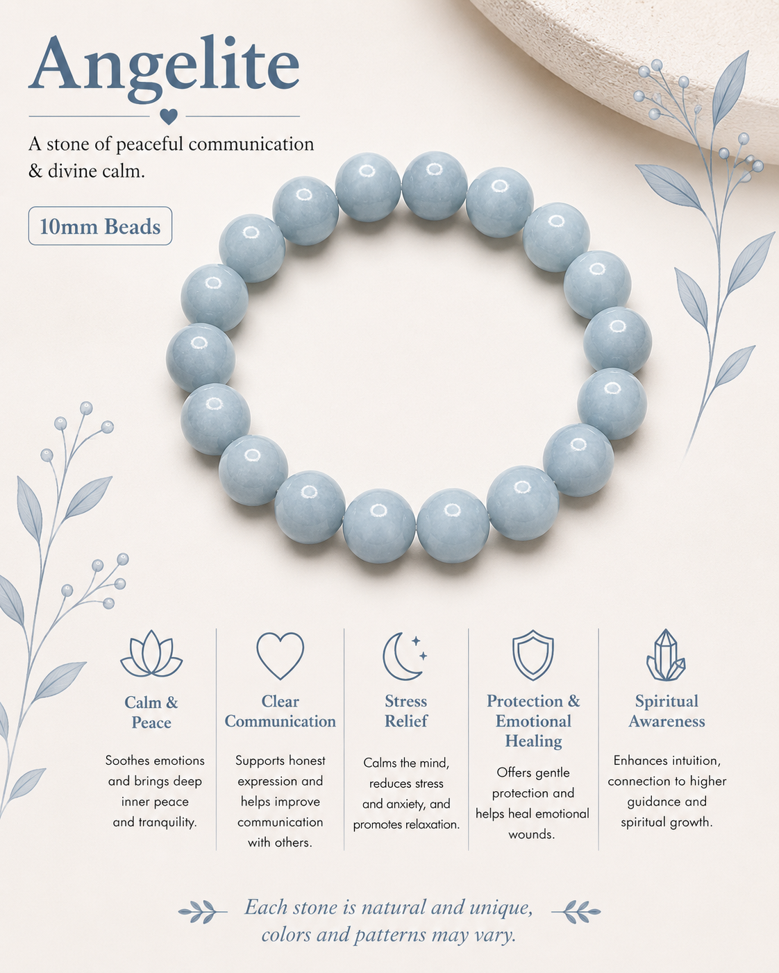 Natural Angelite Bracelet ( 10mm )