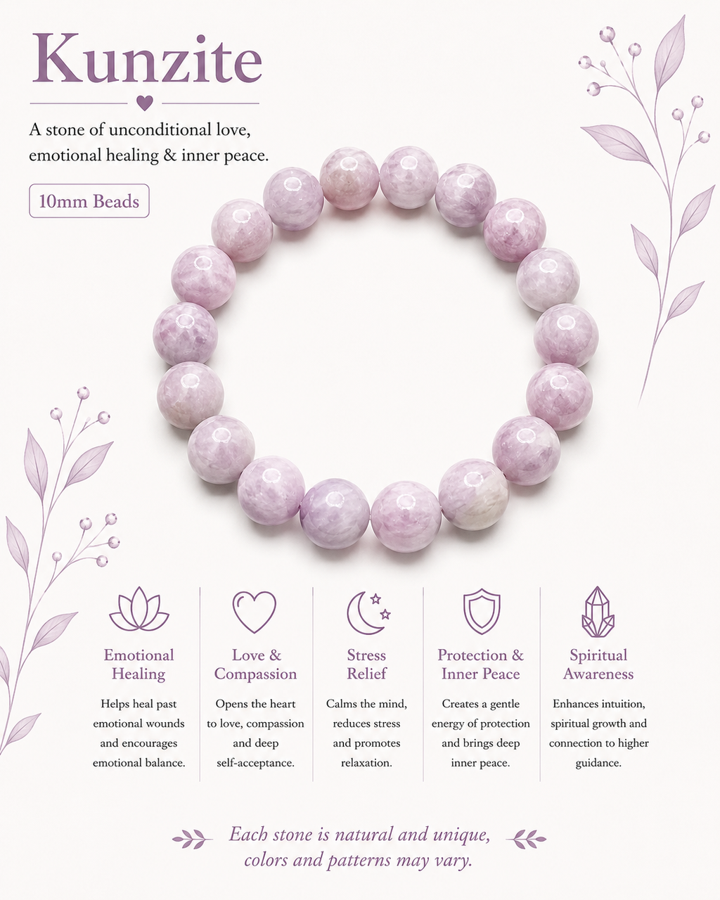 Natural Kunzite Bracelet ( 10mm )