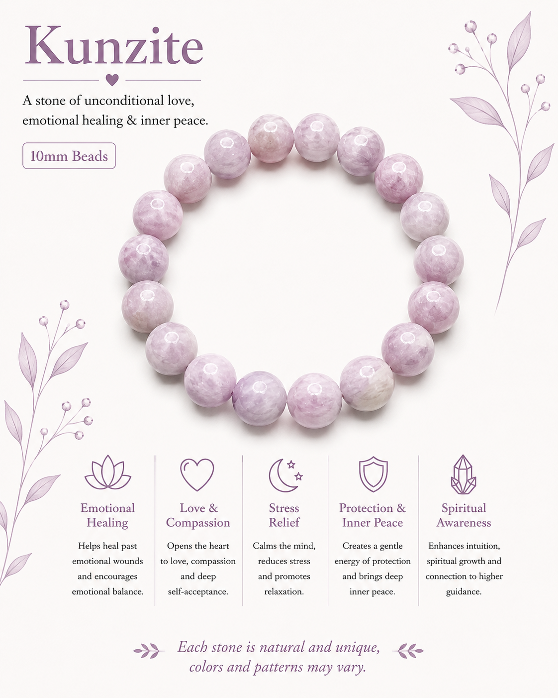 Natural Kunzite Bracelet ( 10mm )