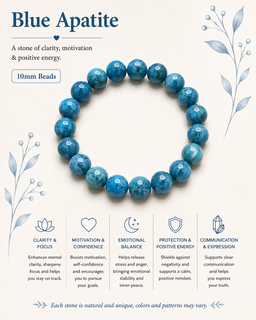 Natural Blue Appatite Bracelet ( 10mm )