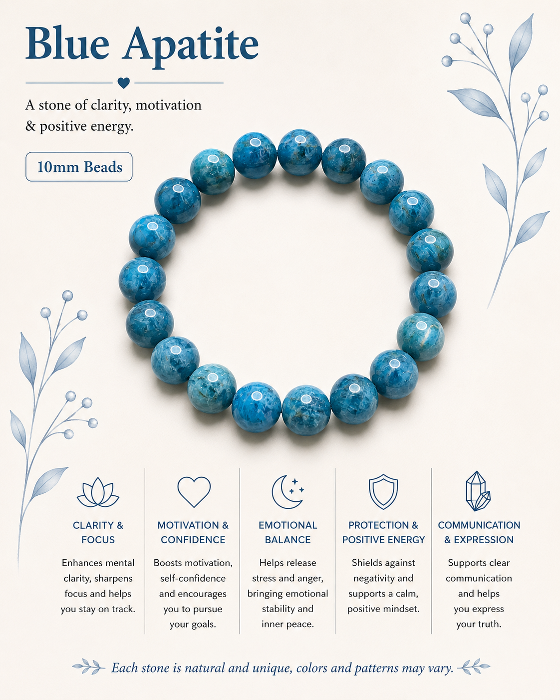 Natural Blue Appatite Bracelet ( 10mm )