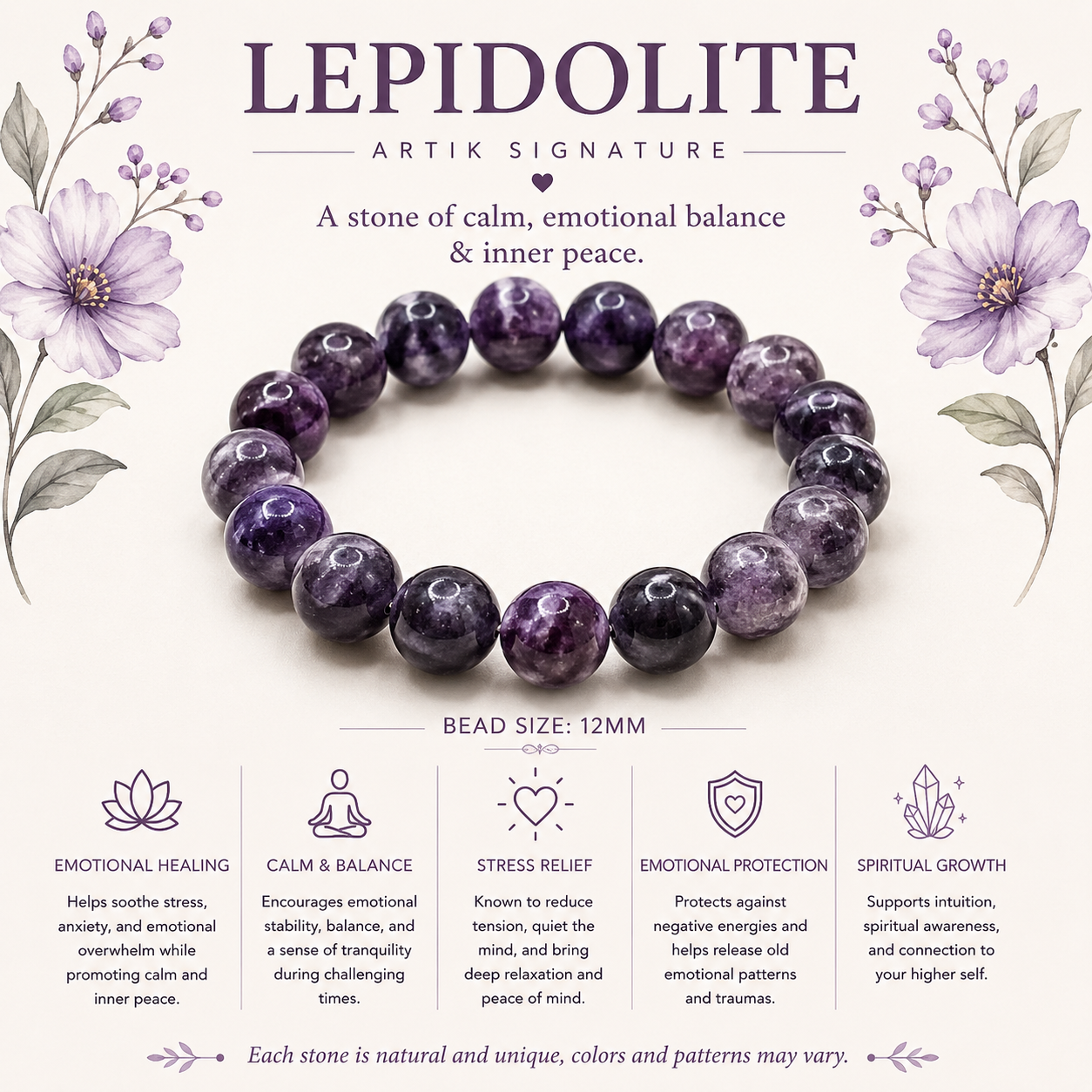 Natural Purple Lepidolite ( 12mm )