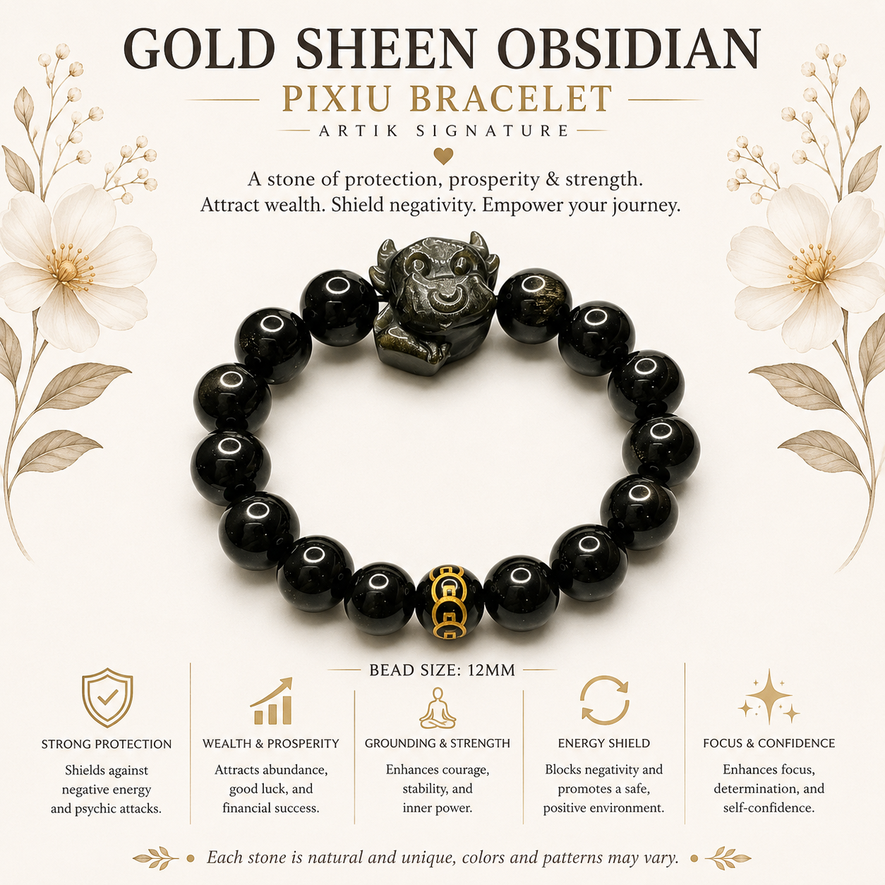 Gold Sheen Obsidian Pixiu Bracelet