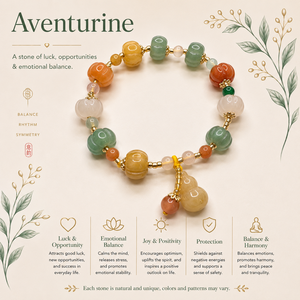 Natural Mix Aventurine Pumpkin Carved Bracelet