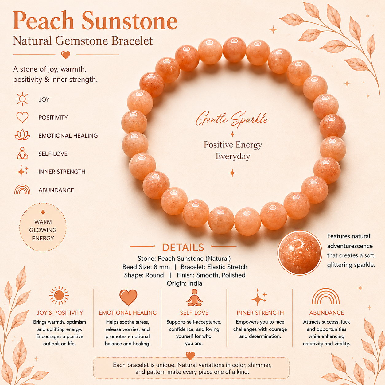 Natural Peach Sunstone ( 10mm )