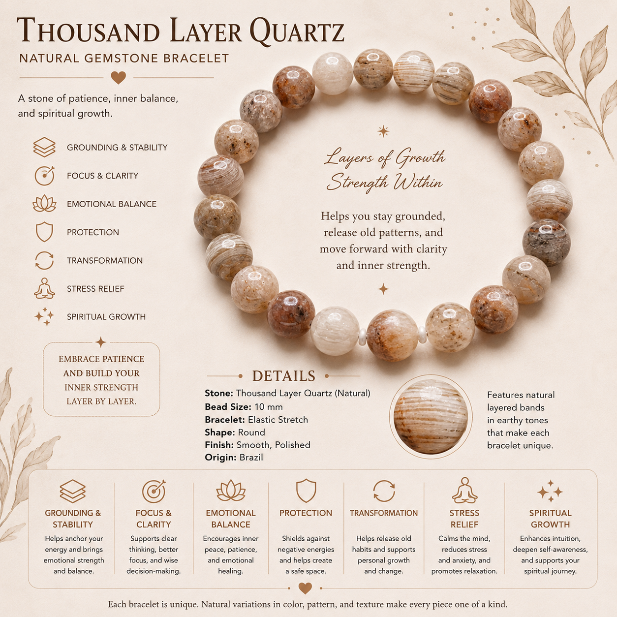 Natural Thousand Quartz Bracelet ( 11mm )