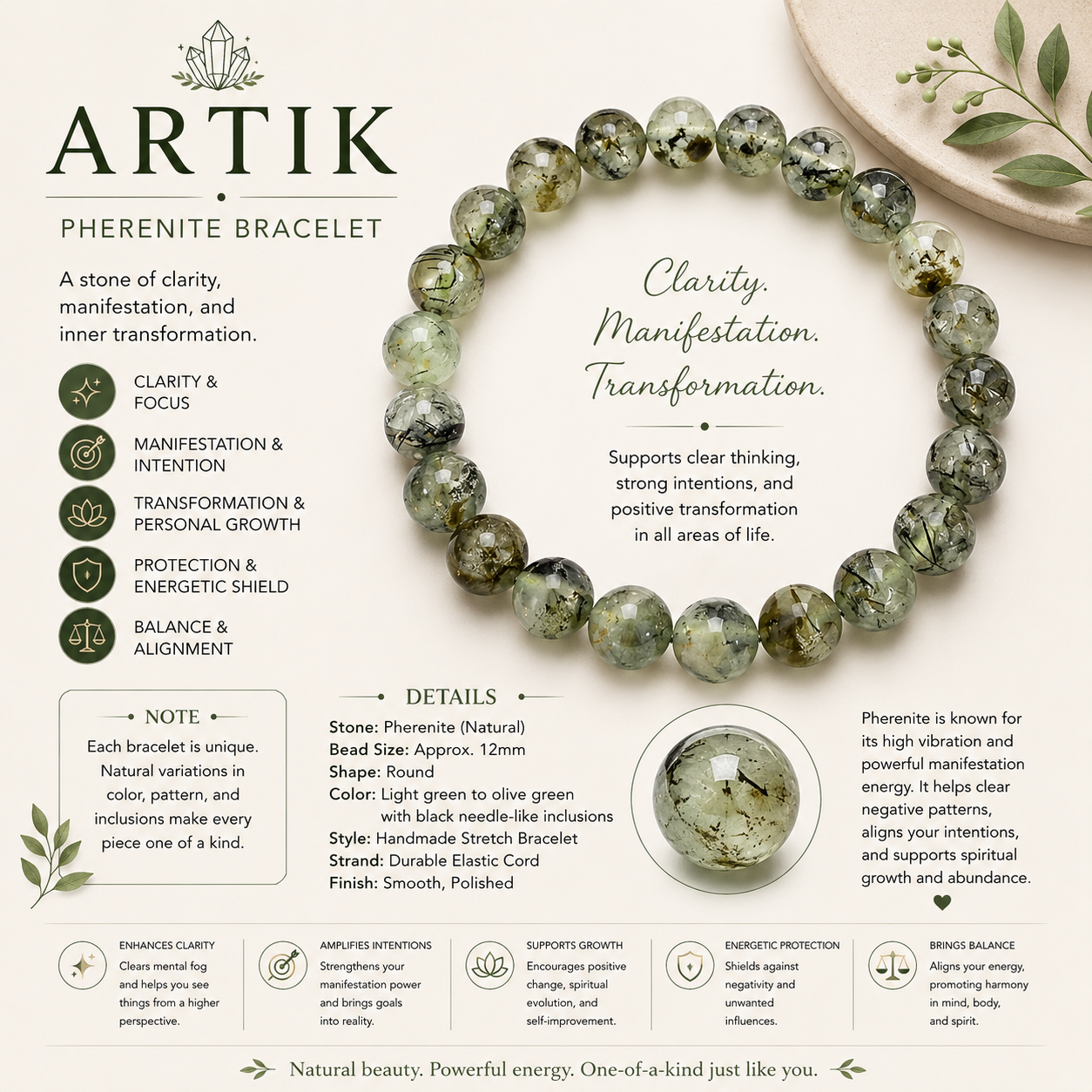 Natural Pherenite  Bracelet ( 8mm )