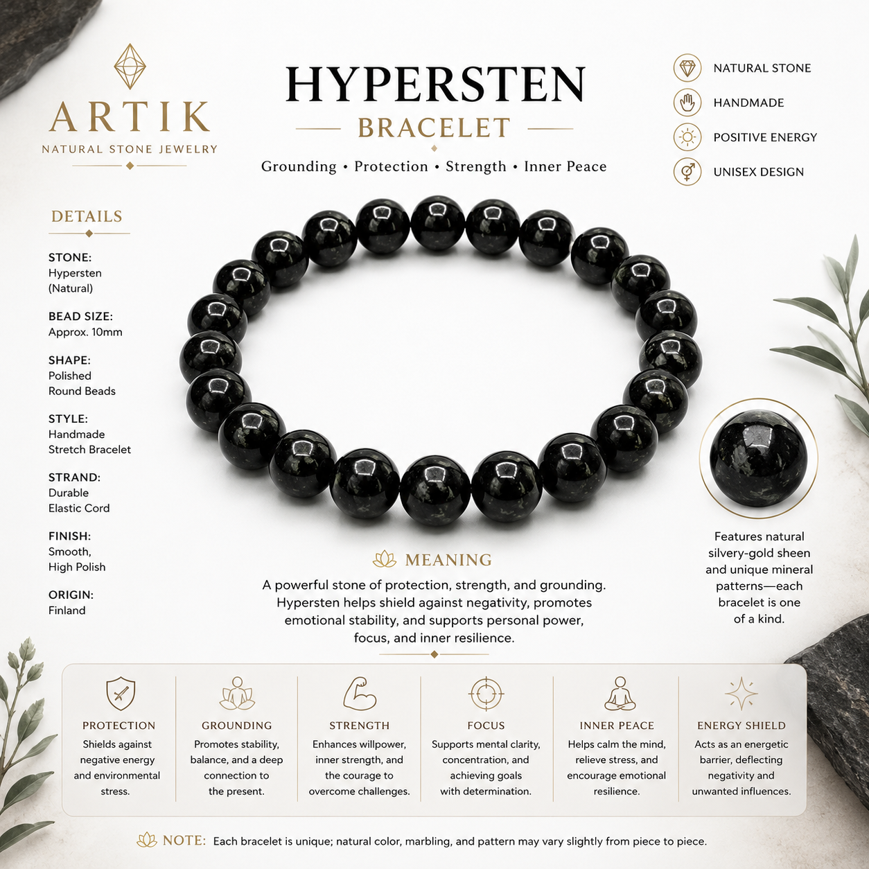 Natural Hypersten Bracelet ( 8mm )