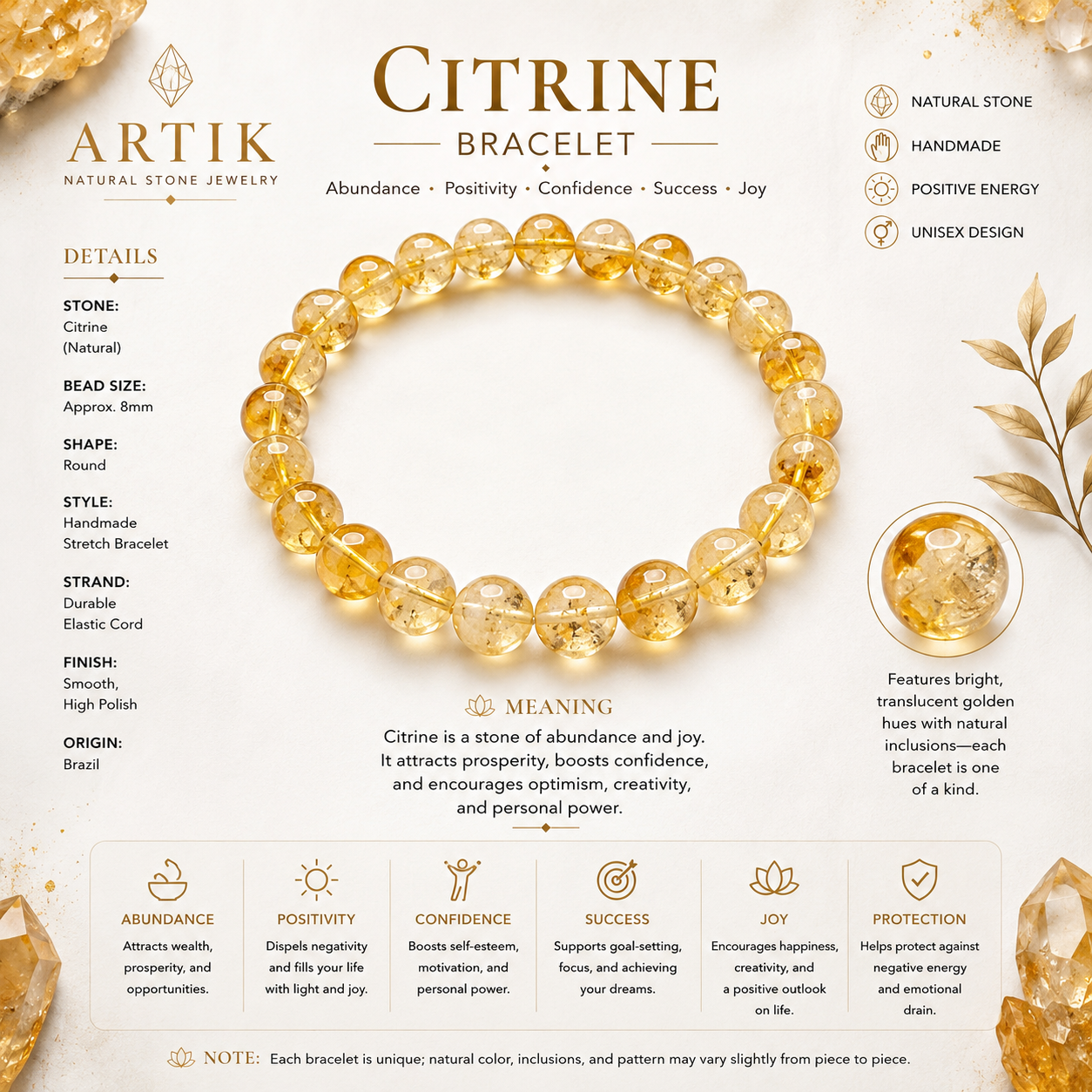 Natural Citrine Bracelet ( 8mm )
