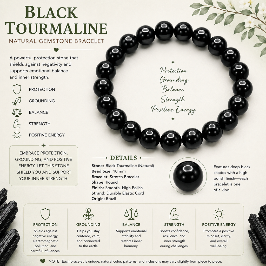 Natural Black Tourmaline Bracelet ( 8mm )