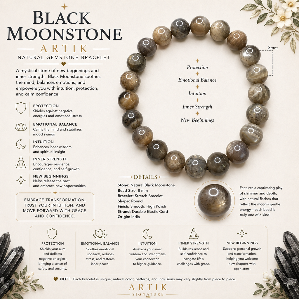 Natural Black Moonstone Bracelet ( 12mm )