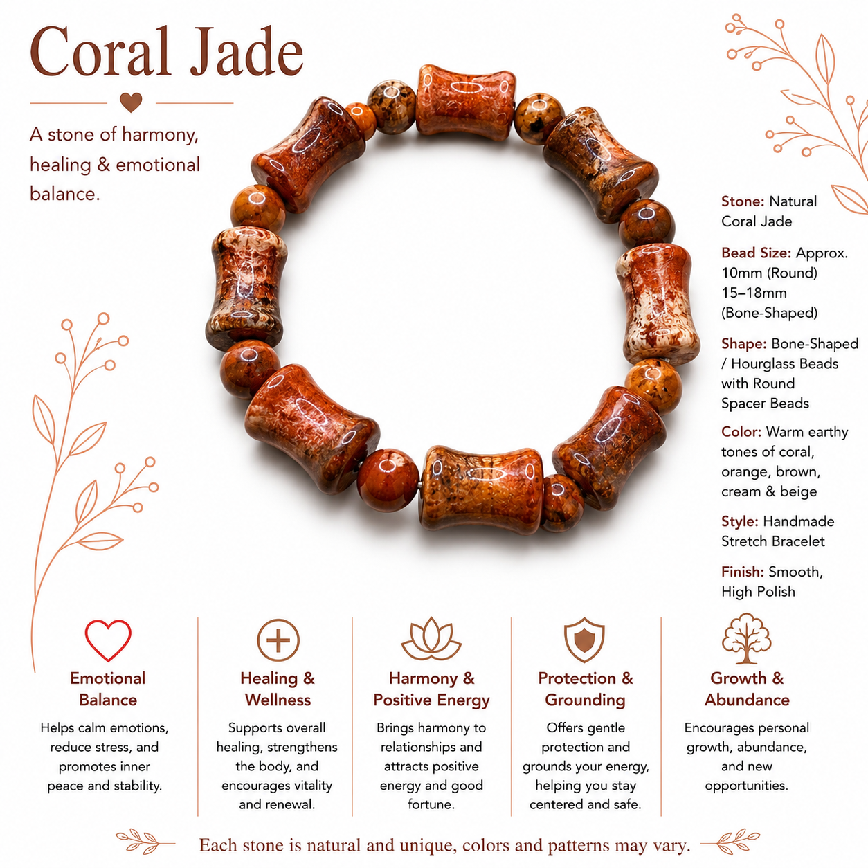 Natural Coral Jade Bone-Shaped Bracelet