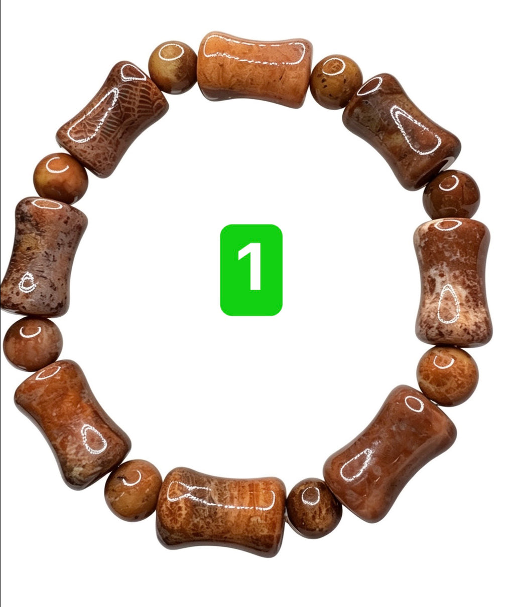 Natural Coral Jade Bone-Shaped Bracelet