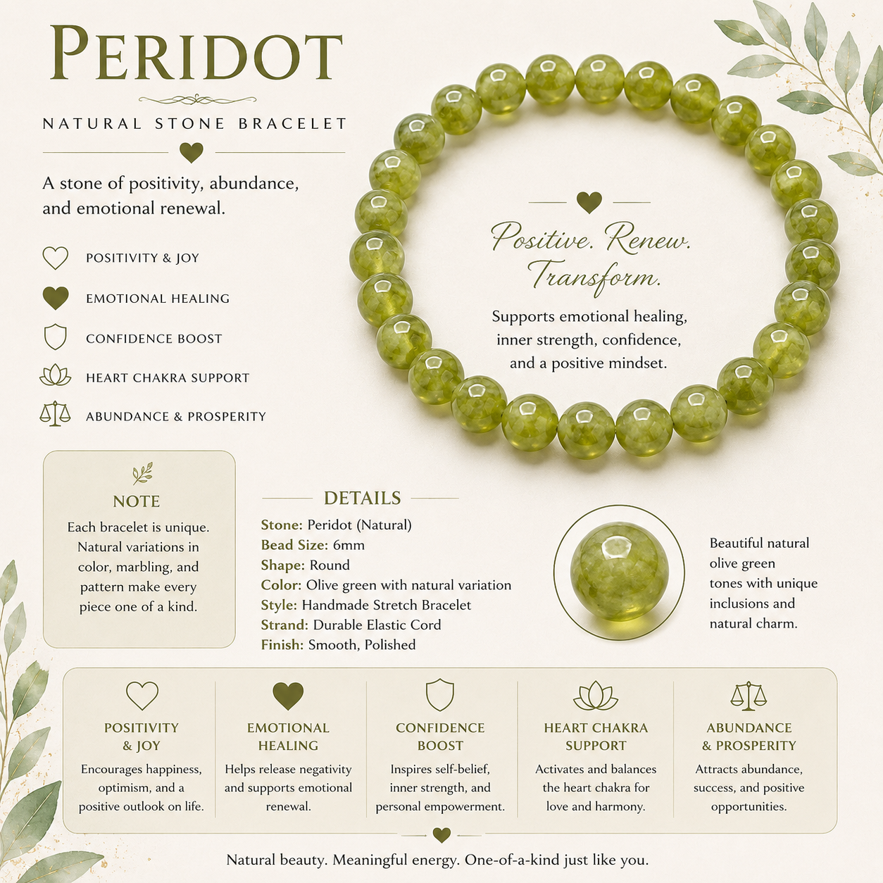 Natural Peridot Bracelet ( 6mm )
