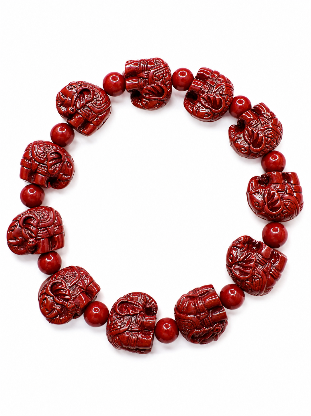 Natural Cinnabar Elephant Carved Bracelet (  12x14mm )