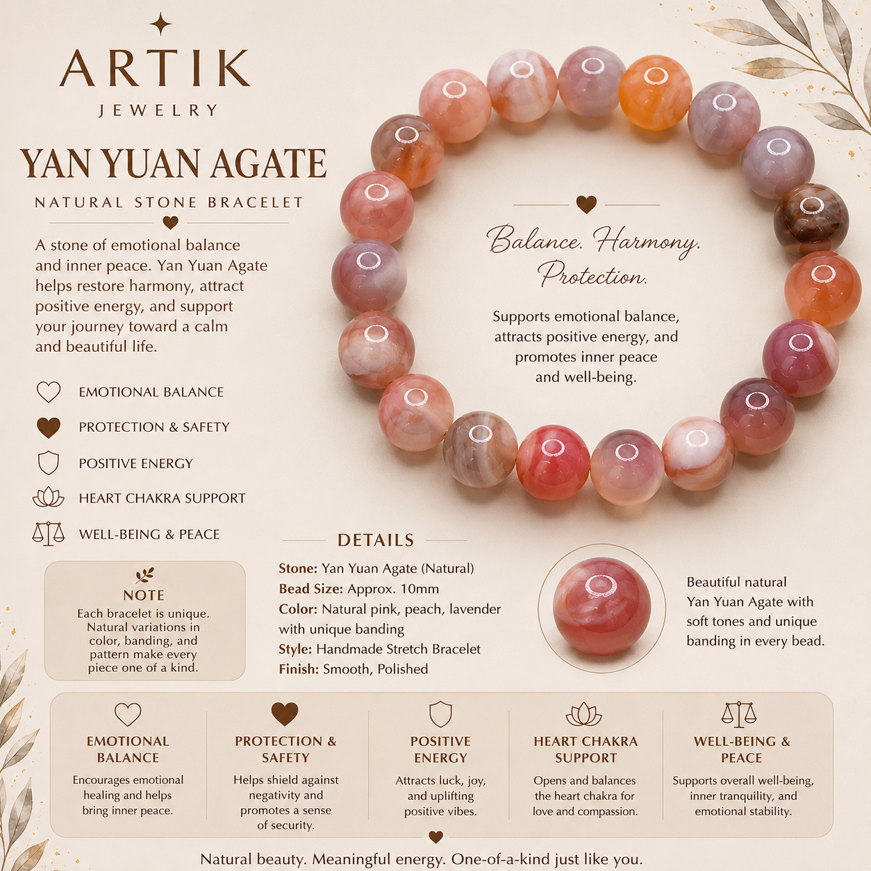 Natural Yan Yuan Agate Bracelet ( 11mm )