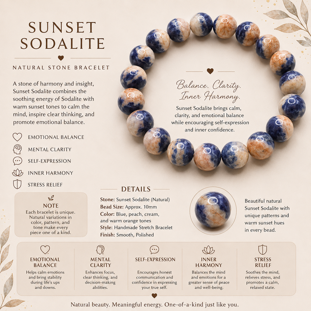 Natural Sunset Sodalite Bracelet ( 10mm )