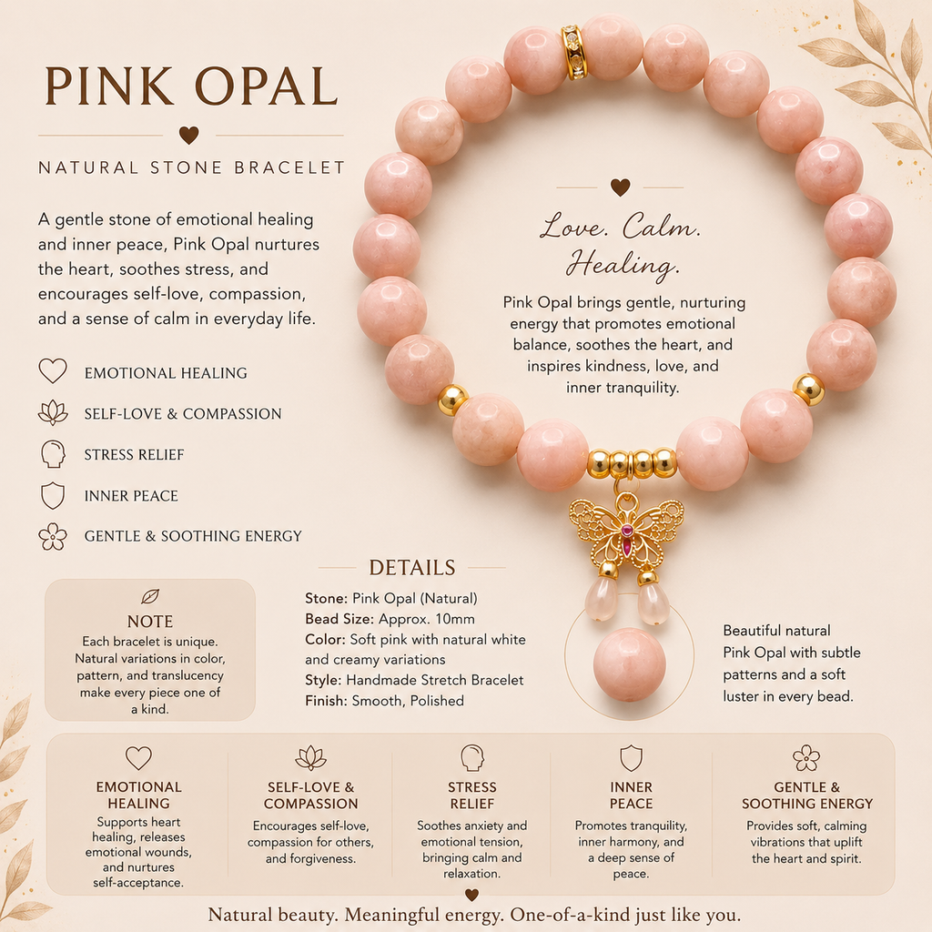 Natural Pink Opal Bracelet ( 10mm )