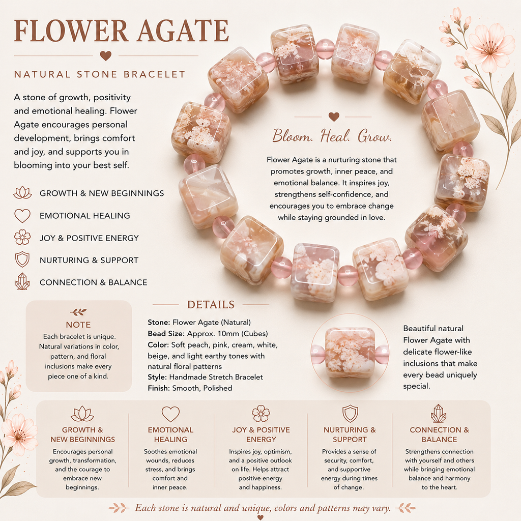 Natural Flower Agate Cube shape Bracelet